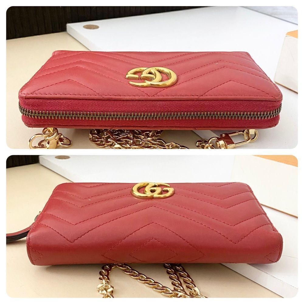 GUCCI GG Marmont Zip Around Wallet Crossbody 💼Red - Picture 11 of 16